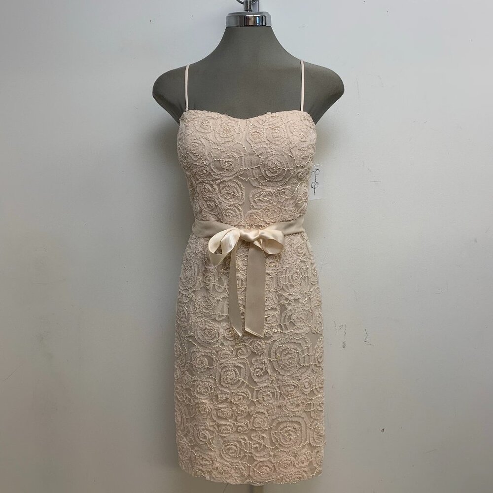 NWT Jessica Simpson Elegant Beads Floral Lace Sheath Dress Blush Pink